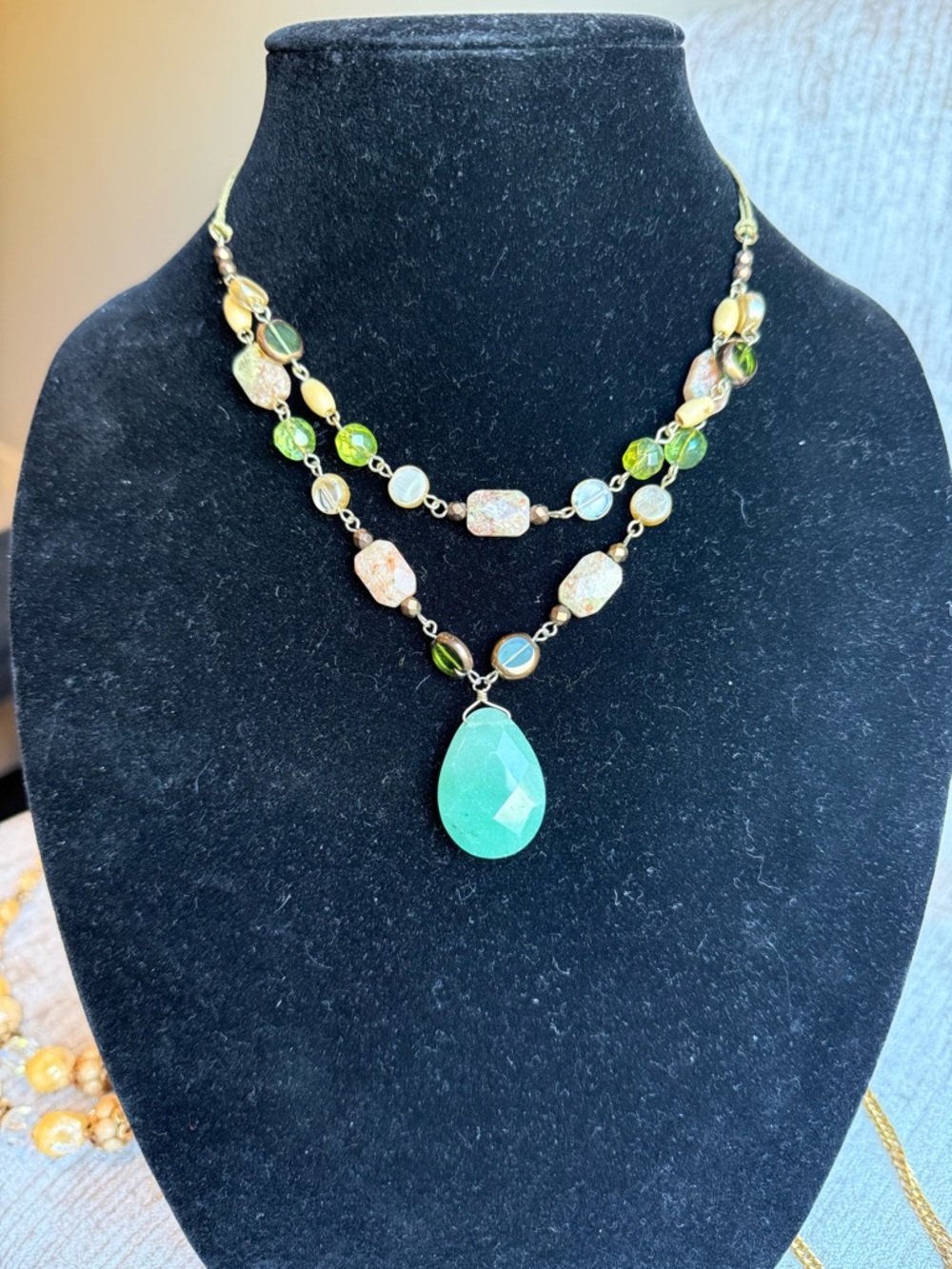 Lia Sophia Necklace NWT – Green Teardrop Pendant with Multicolor Beads